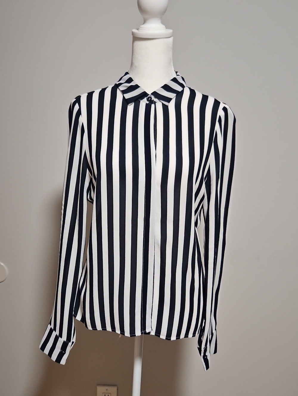 Reformation Black & White Vertical Stripe Button-Down Shirt